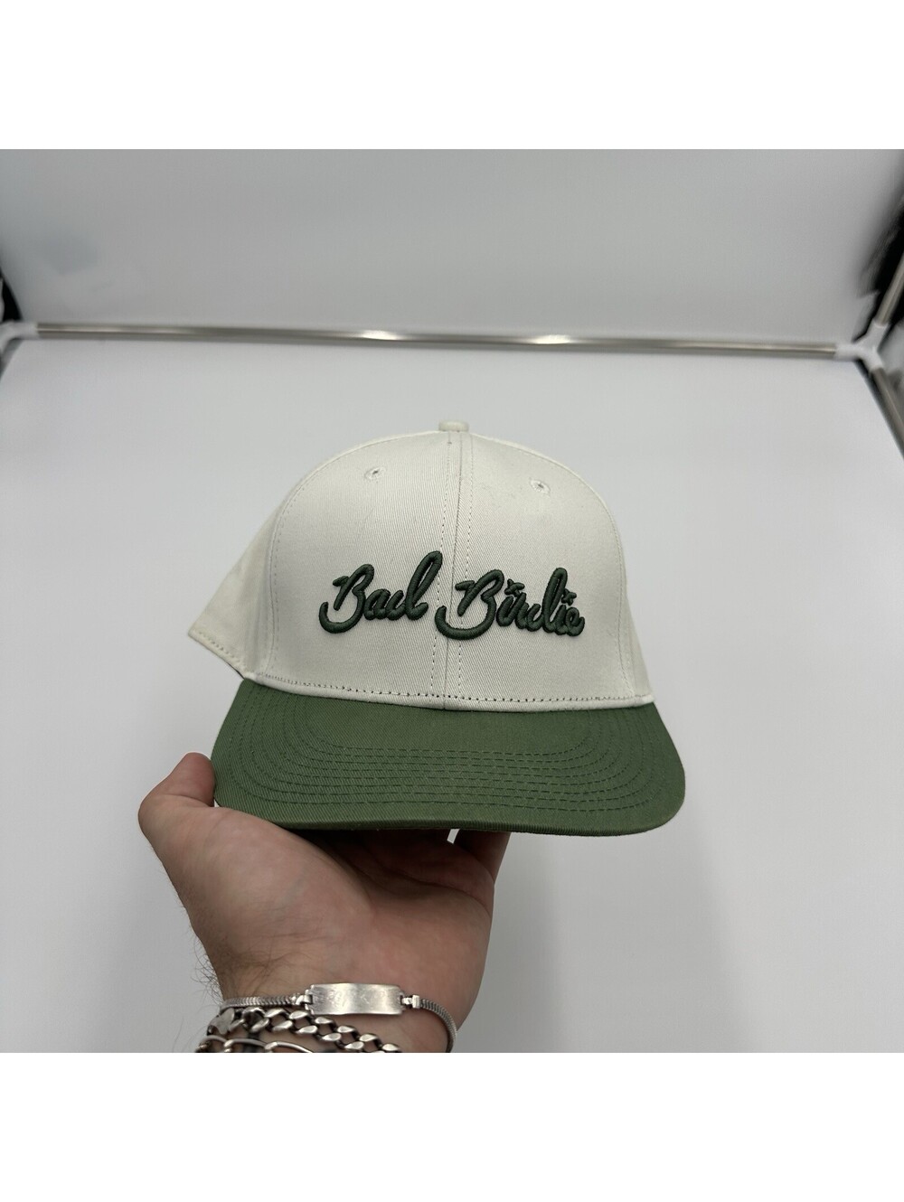 Men’s Bad Birdie Twill SnapBack Golf Hat White Onyx Green Logo Golf Outdoors